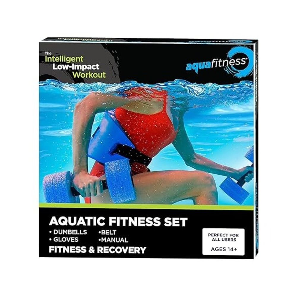 Aqua 6 Piece Fitness Set: Aquatic Swim Belt‎ Resistance Gloves Dumbbells Workout